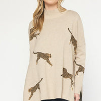 Cheetah Patterned Mock Neck Sweater