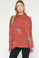 Cheetah Patterned Mock Neck Sweater
