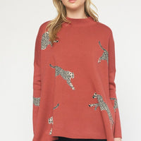 Cheetah Patterned Mock Neck Sweater