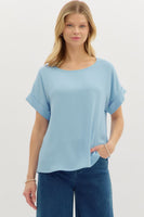Blue Roll-Up Short Sleeve Top
