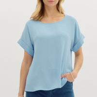 Blue Roll-Up Short Sleeve Top