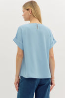 Blue Roll-Up Short Sleeve Top
