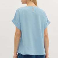 Blue Roll-Up Short Sleeve Top