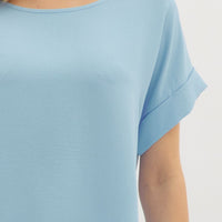 Blue Roll-Up Short Sleeve Top
