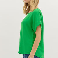 Green Roll-Up Short Sleeve Top