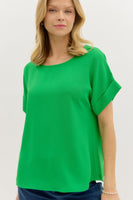 Green Roll-Up Short Sleeve Top

