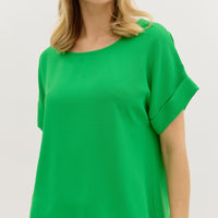 Green Roll-Up Short Sleeve Top
