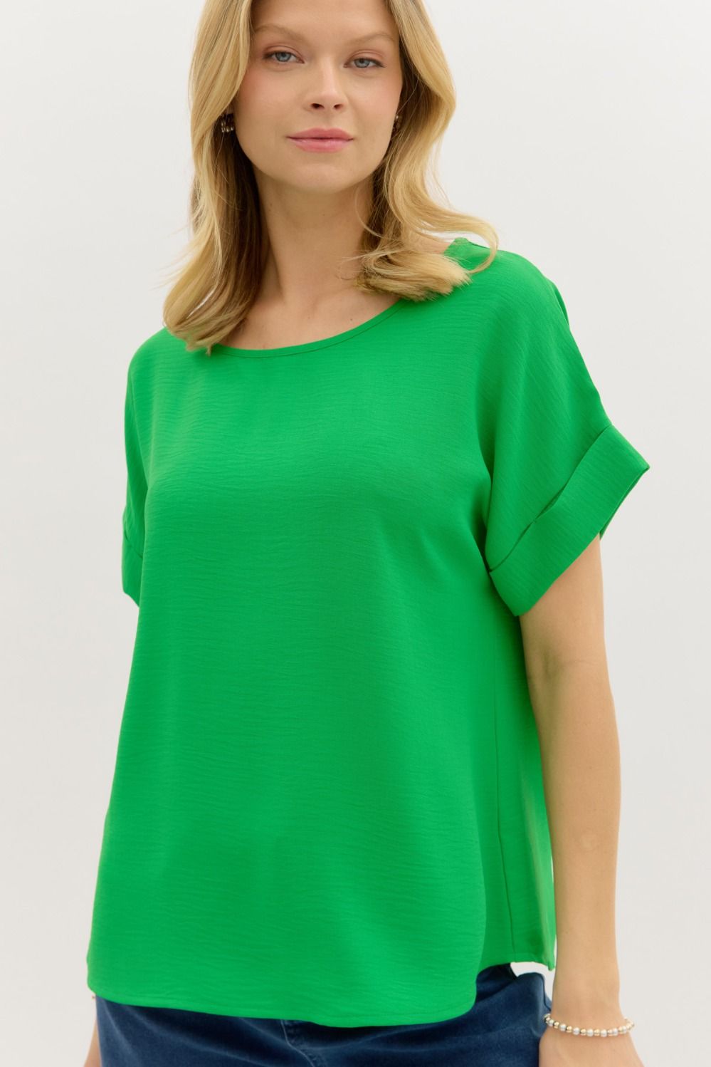 Green Roll-Up Short Sleeve Top