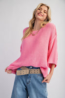 Bubblegum 3/4 Sleeve Boxy Sweater
