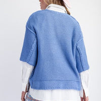 Periwinkle 3/4 Sleeve Boxy Sweater