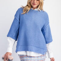 Periwinkle 3/4 Sleeve Boxy Sweater