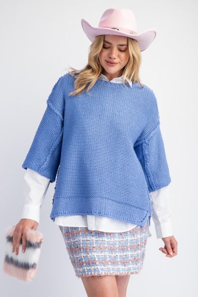 Periwinkle 3/4 Sleeve Boxy Sweater