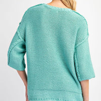 Seafoam 3/4 Sleeve Boxy Sweater