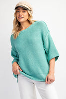 Seafoam 3/4 Sleeve Boxy Sweater
