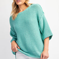 Seafoam 3/4 Sleeve Boxy Sweater
