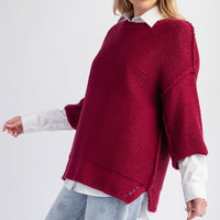 Wine 3/4 Sleeve Boxy Sweater