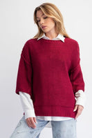 Wine 3/4 Sleeve Boxy Sweater
