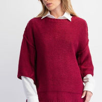 Wine 3/4 Sleeve Boxy Sweater