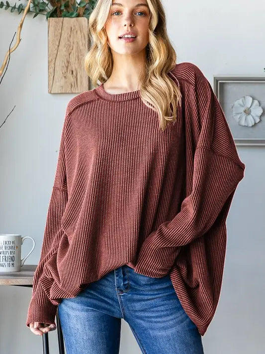 Rust Long Sleeve Urban Ribbed Top