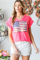 Short Sleeve Pink All American Sequin Flag Shirt
