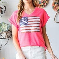 Short Sleeve Pink All American Sequin Flag Shirt