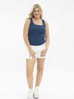 Navy Lace "USA" Jersey Top with Iridescent Glitter
