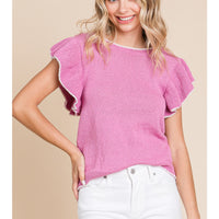 Knit Ruffle Sleeve Lightweight Sweater