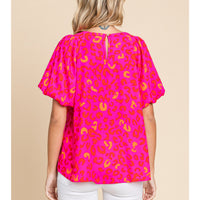 Leopard Print Puffed Sleeve Top