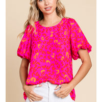 Leopard Print Puffed Sleeve Top