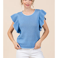 Knit Ruffle Sleeve Lightweight Sweater