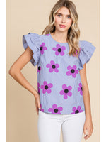 Striped Flower Print Top
