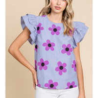 Striped Flower Print Top