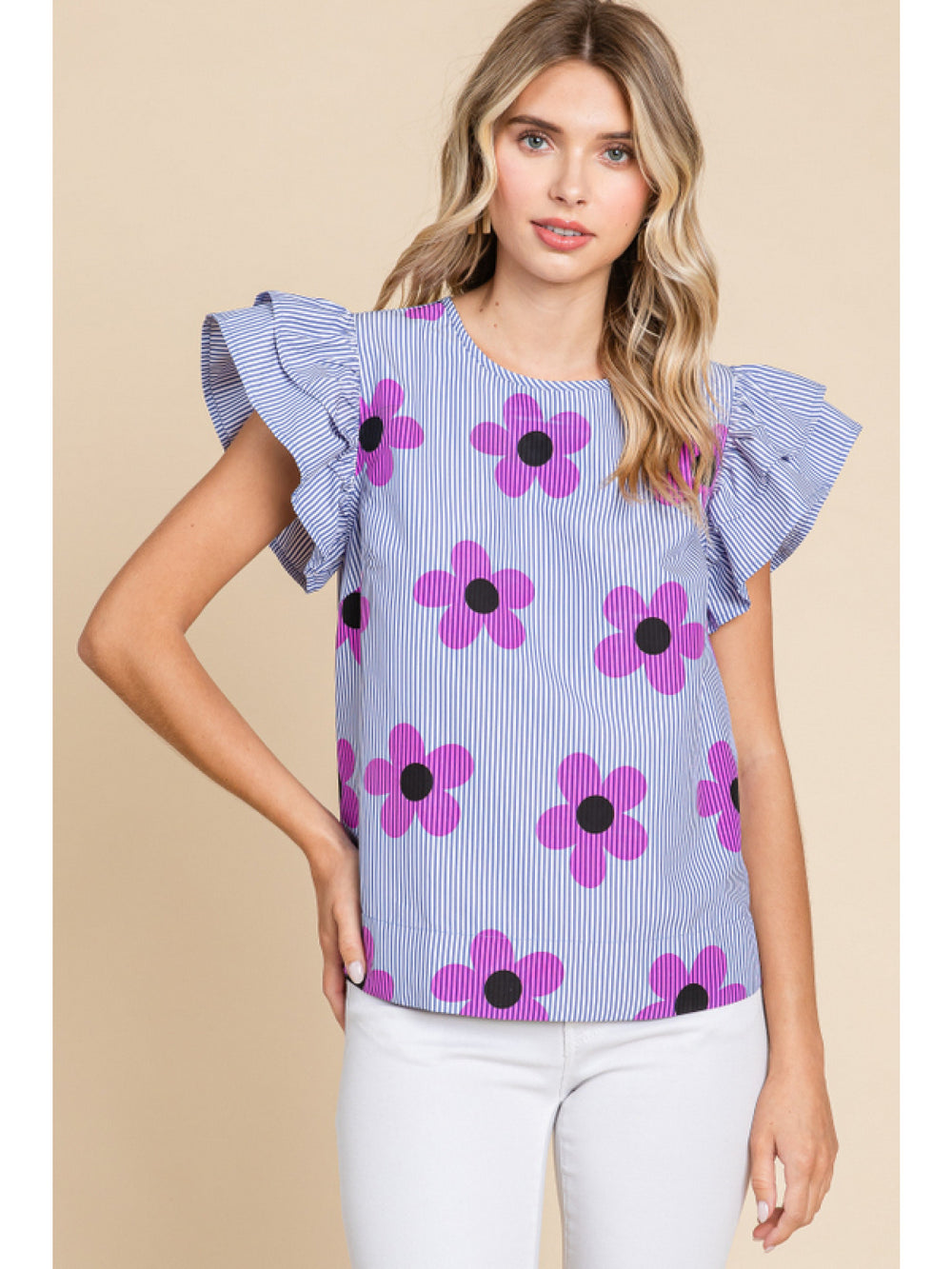 Striped Flower Print Top