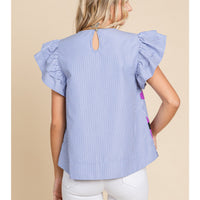 Striped Flower Print Top