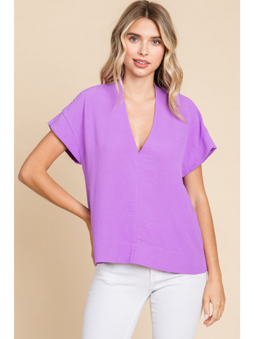 Kimono Sleeves V-neck Shirt