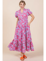 Short Sleeve Floral Print Midi Dress
