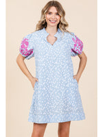 Embroidered Frilled Slit Neck Dress
