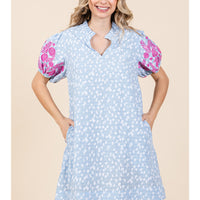 Embroidered Frilled Slit Neck Dress