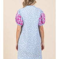 Embroidered Frilled Slit Neck Dress