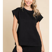 Herringbone Textured Short Sleeve U-neck Top