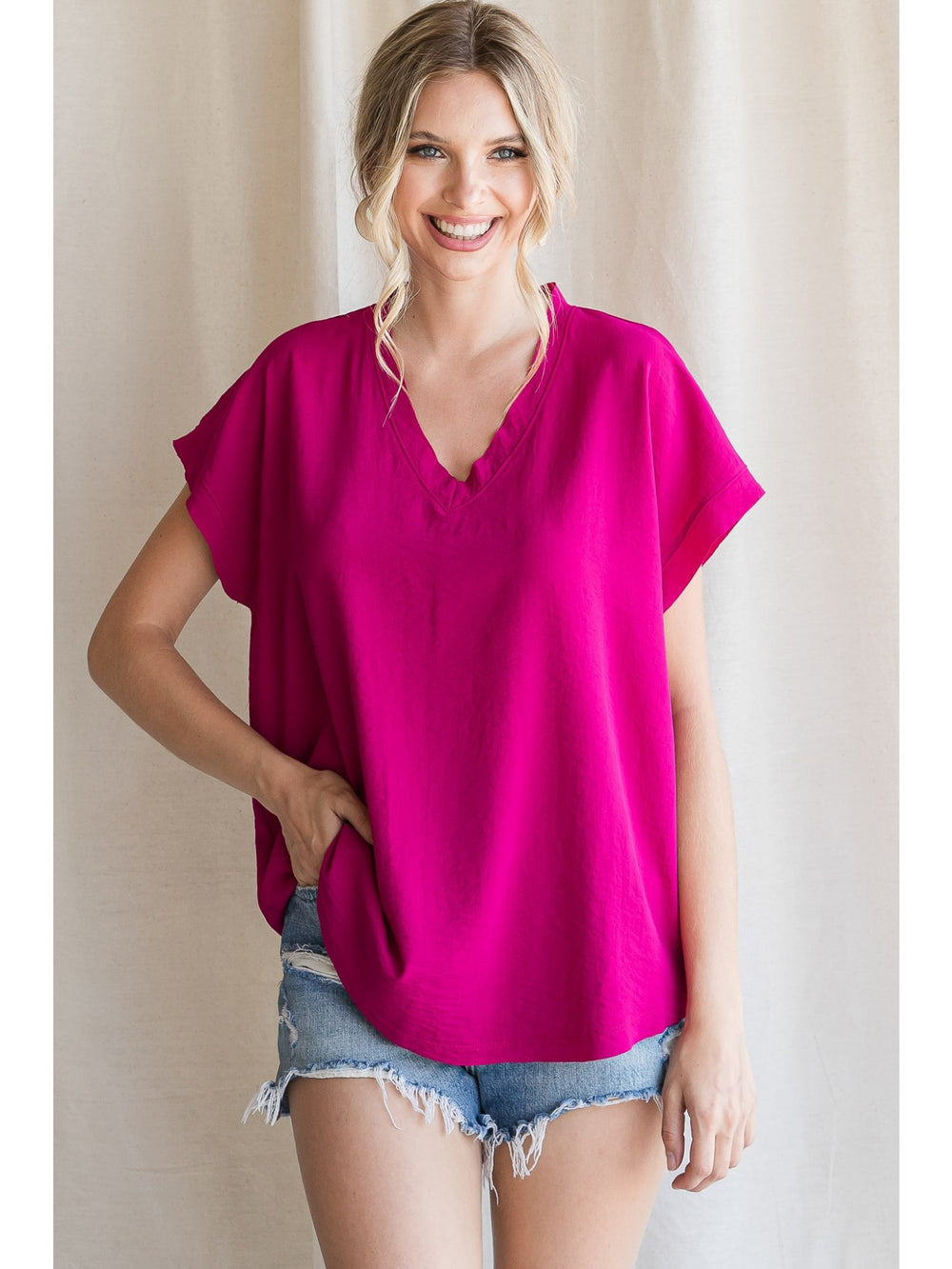 Cap Sleeve V-Neck Top