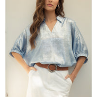 Metallic Short Sleeve Dolman Top