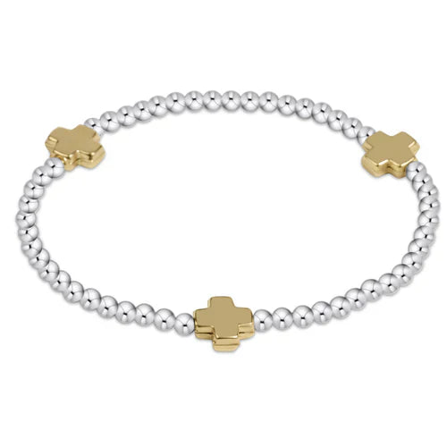 enewton Extends Signature Cross Sterling Mixed Metal Pattern 3mm Bead Bracelet