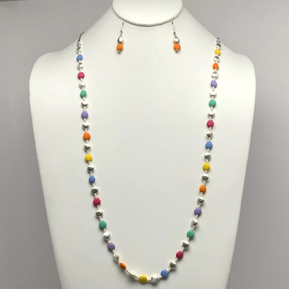 Long Snake Chain Clam Shell Earrings & Necklace Set