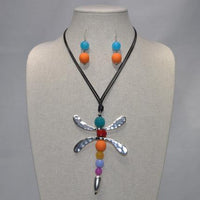 Beaded Dragonfly Earrings & Necklace Set