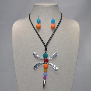 Beaded Dragonfly Earrings & Necklace Set