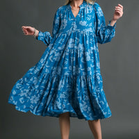 Floral Print Tiered Midi Dress