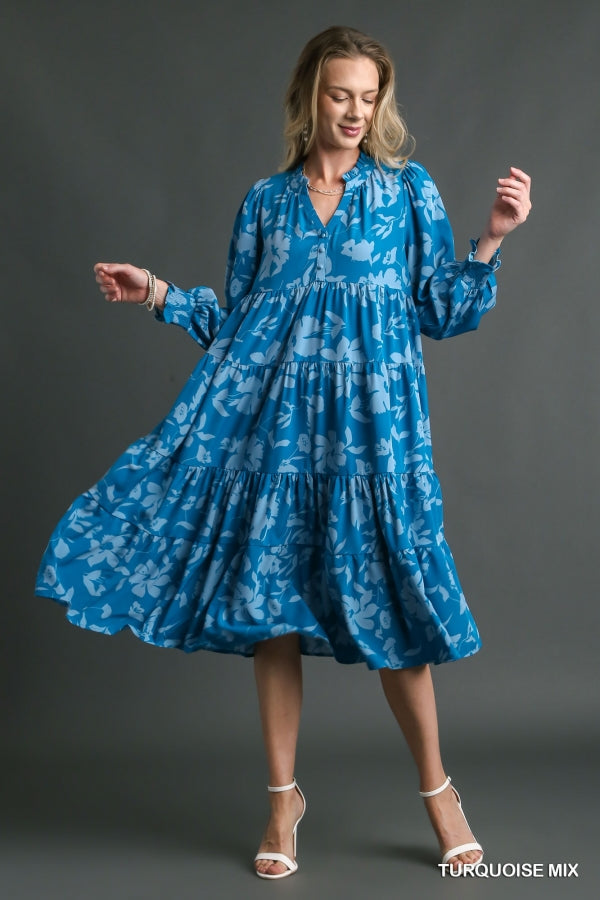 Floral Print Tiered Midi Dress