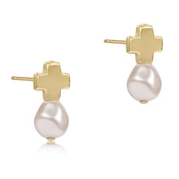 enewton Signature Cross Gold Stud - Pearl