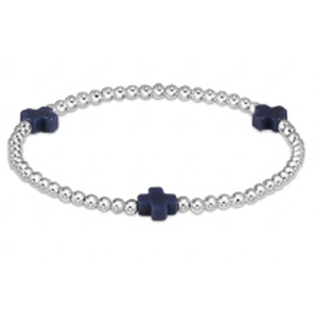enewton Signature Cross Sterling Pattern 3mm Bead Bracelet - Navy